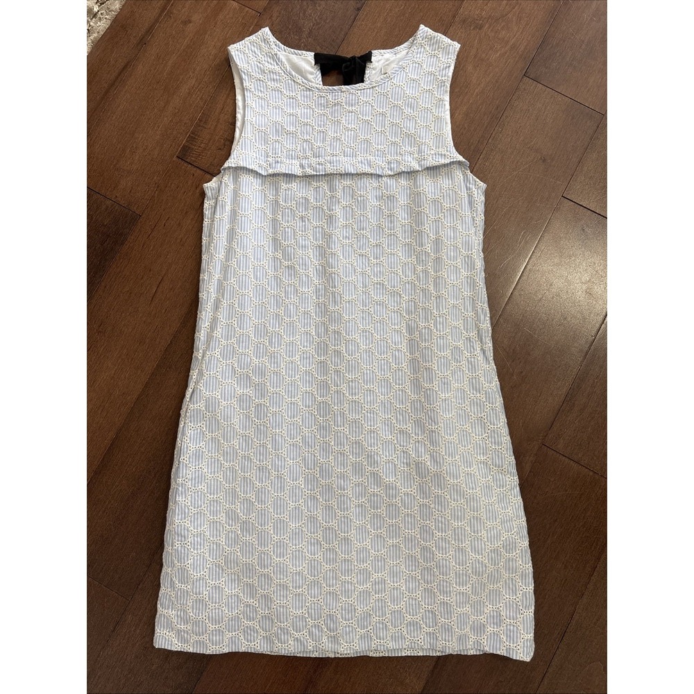 J.Crew 100% Cotton Sleeveless Back-Bow Mini Shift Dress Womens 00 Blue Striped